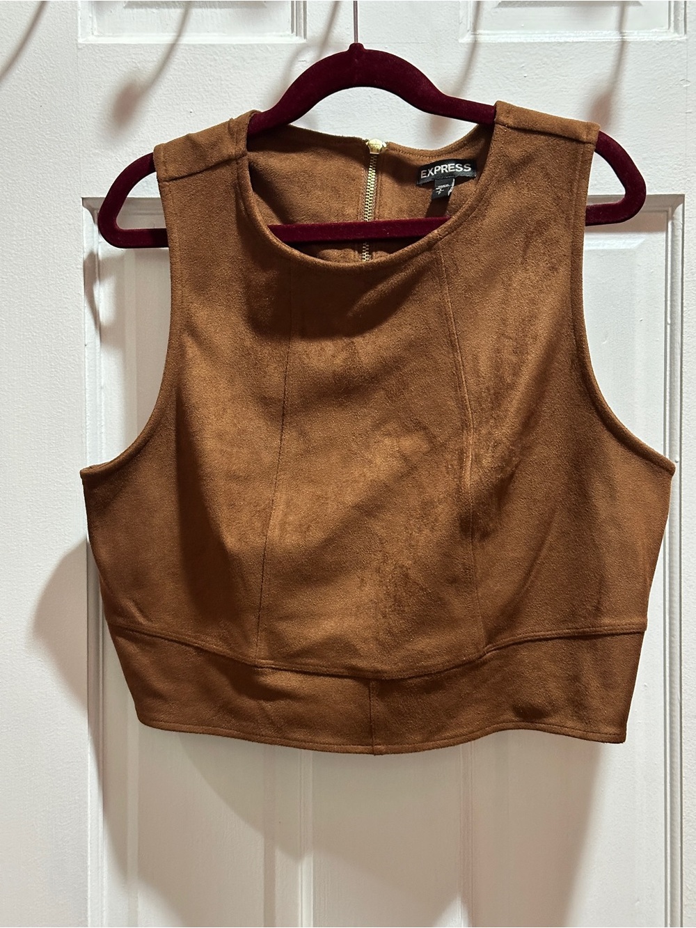 Express Suede-Look Cropped Top - Brown